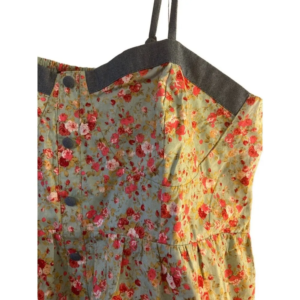 Zenobia Women’s Floral Smock Top Spaghetti Straps Multi Green Cottagecore NWT - Image 4