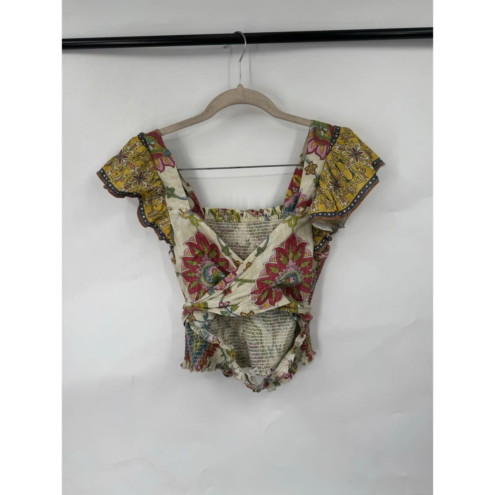Ranna Gill Wrap Bohemian Cropped Too Women Small Colorful Ruffle Prairie Peasant - Image 2