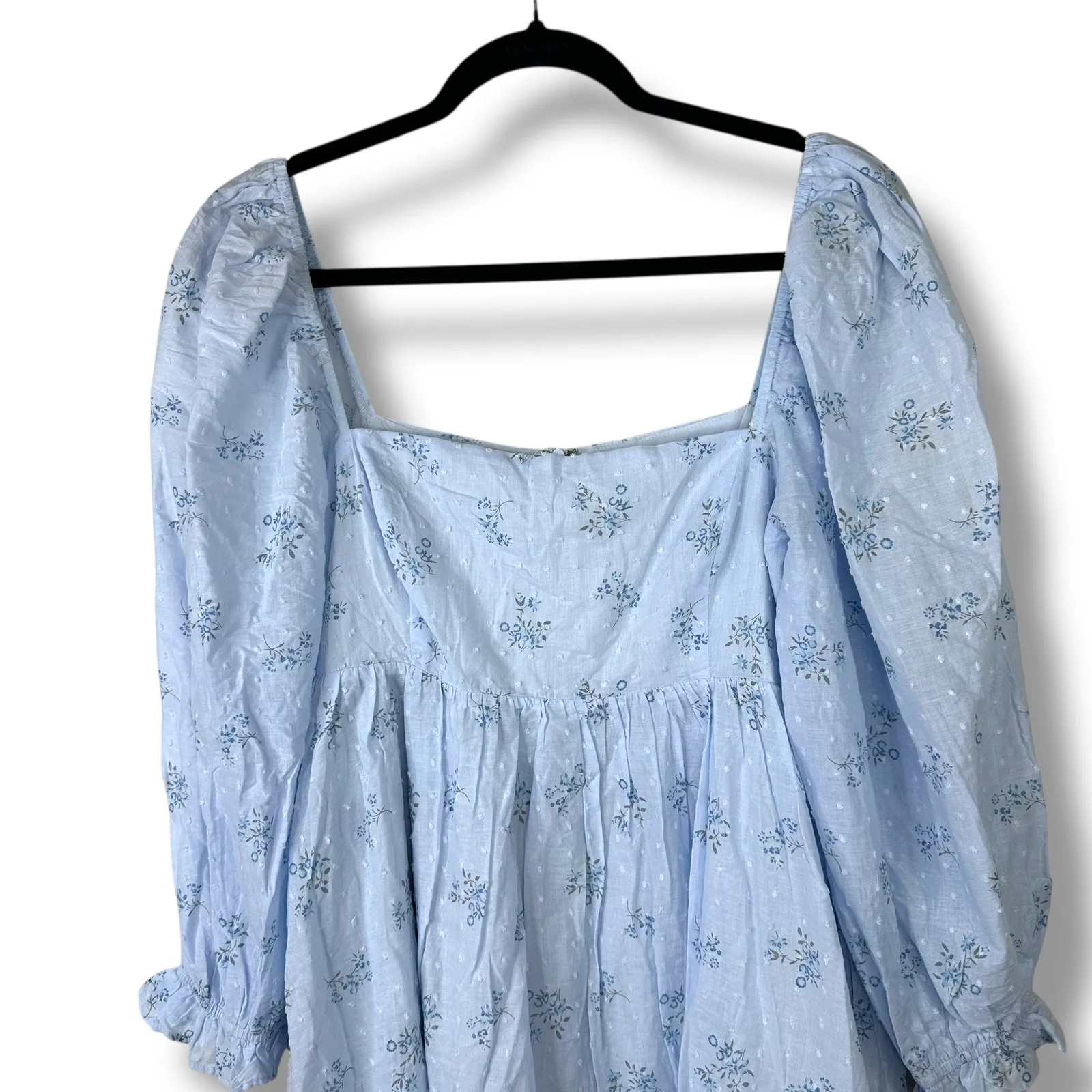 Lulus Always Charming Light Blue Floral Swiss Dot Babydoll Mini Dress Large - Image 5