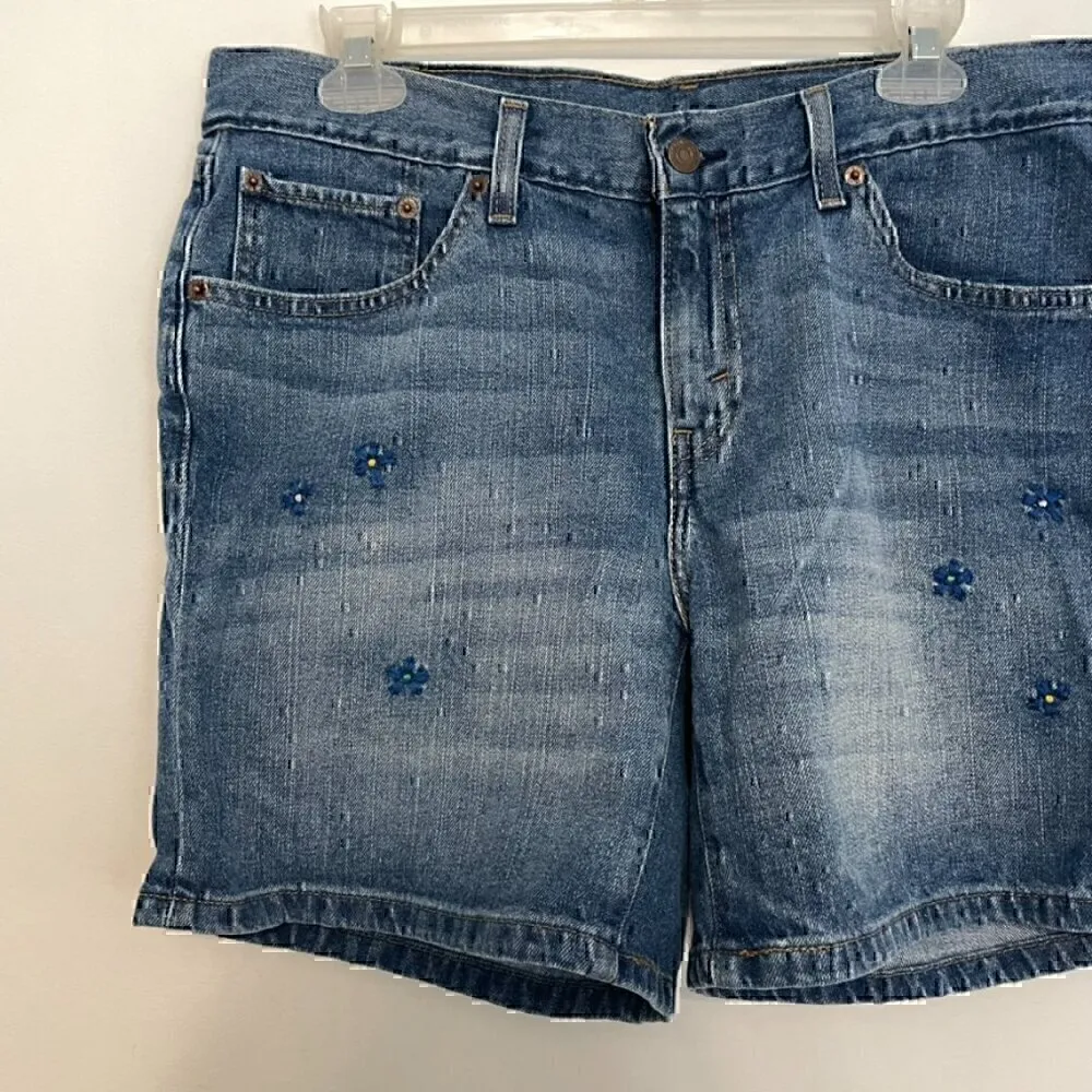 LEVI'S LEVIS Classic Shorts Dark Wash Embroidered Daisy Floral Denim Jean Shorts - Image 3