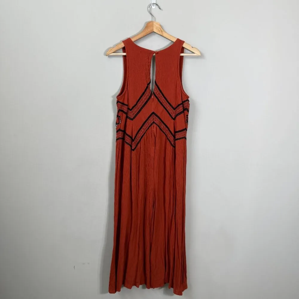 Maeve Anthropologie Desert Embroidered Jumpsuit Women's 2 Orange Wide Leg Crop - Image 6
