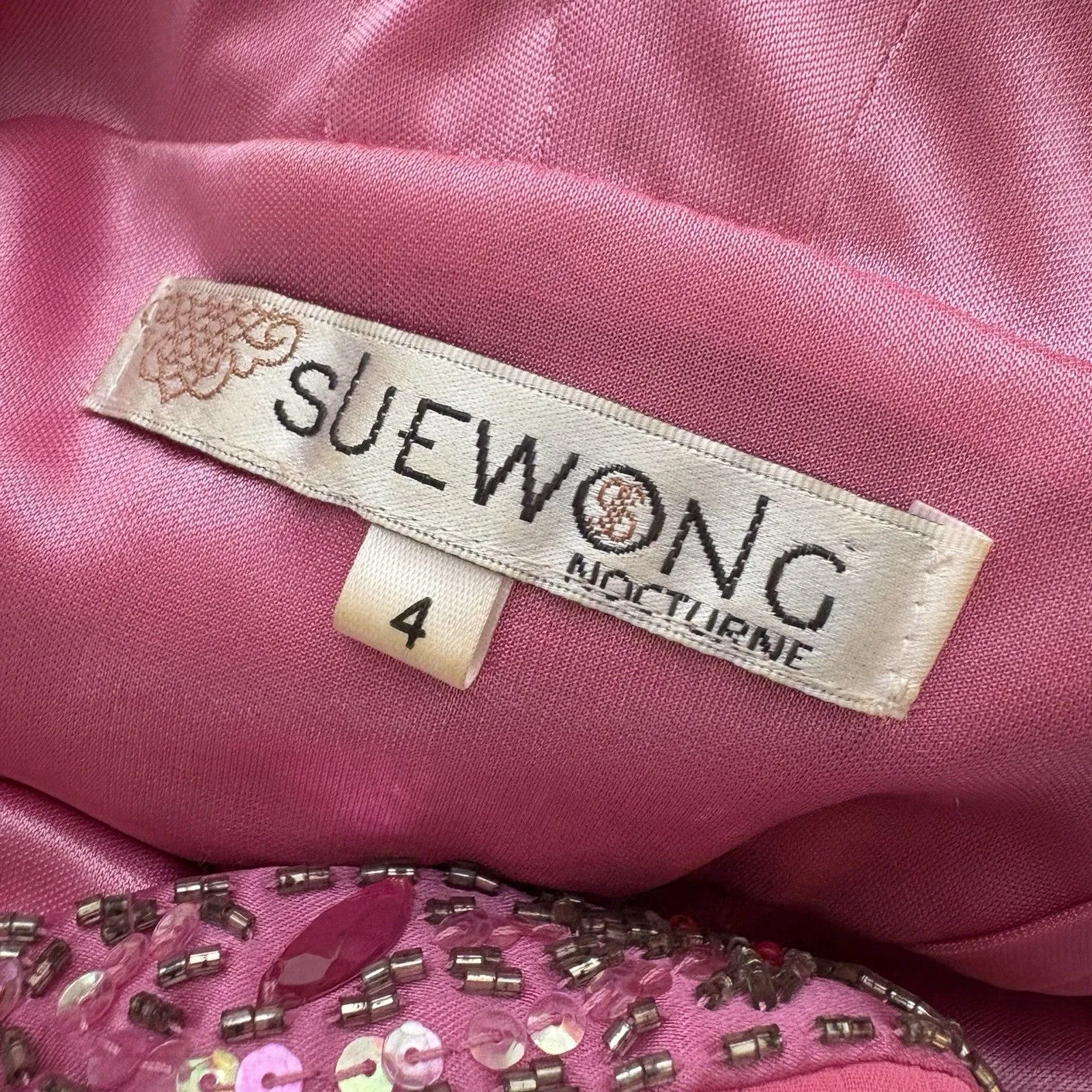 Sue Wong Nocturne Pink Silver Beaded  Applique Flowers Size 4 Evening Night - Image 8