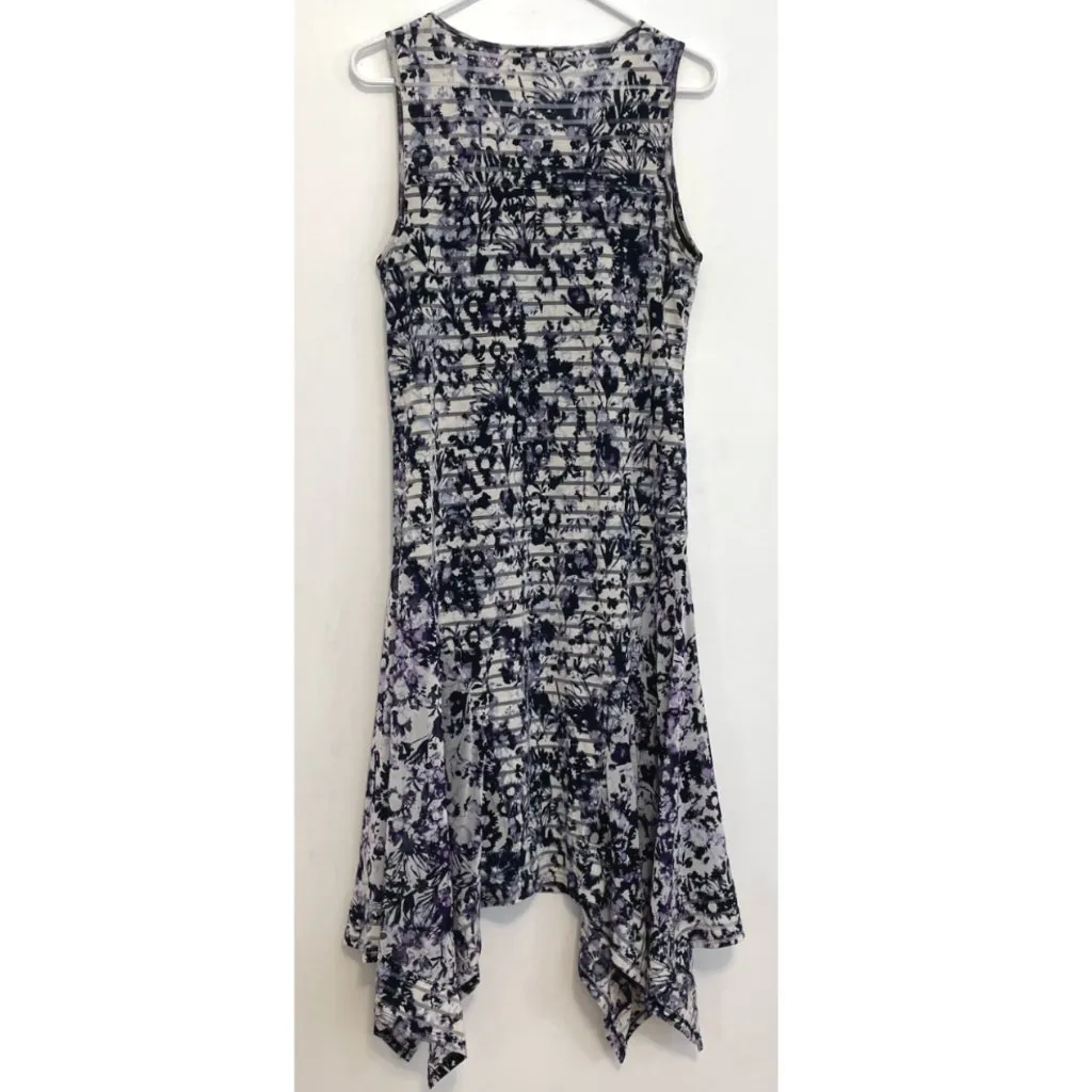 SIMPLY VERA VERA WANG Shadow Stripe Midi Dress Cream ? Navy Blue Purple Floral M - Image 14