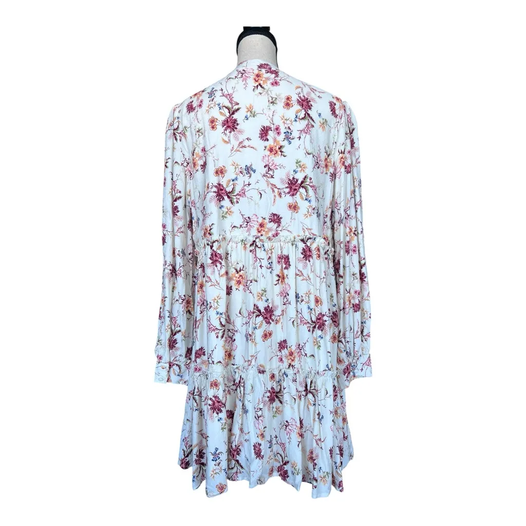 Penelope Rose Floral Long Sleeve Tiered Mini Dress Size XL White - Image 2