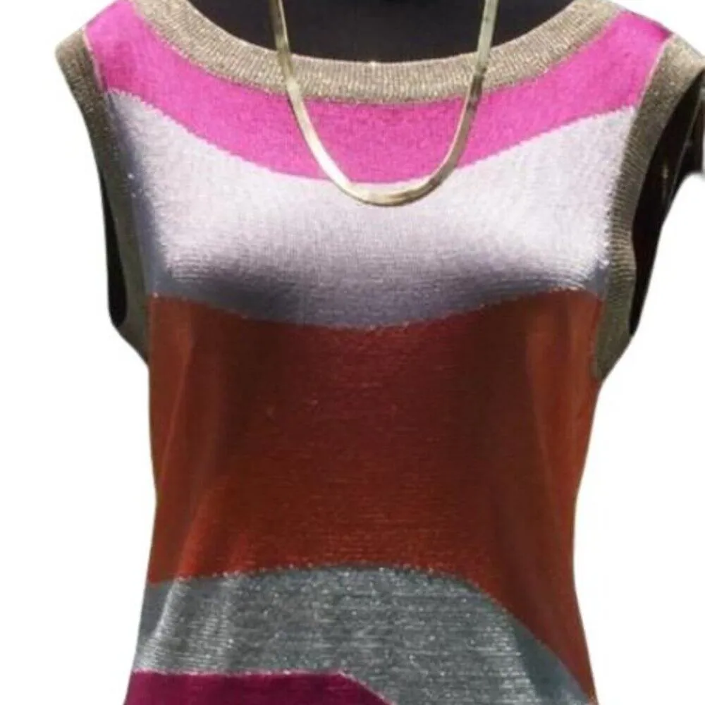 Cache Pink Orange Gold Metallic Knit Wave Tunic Top Stretch Dress New $98 NWT - Image 2