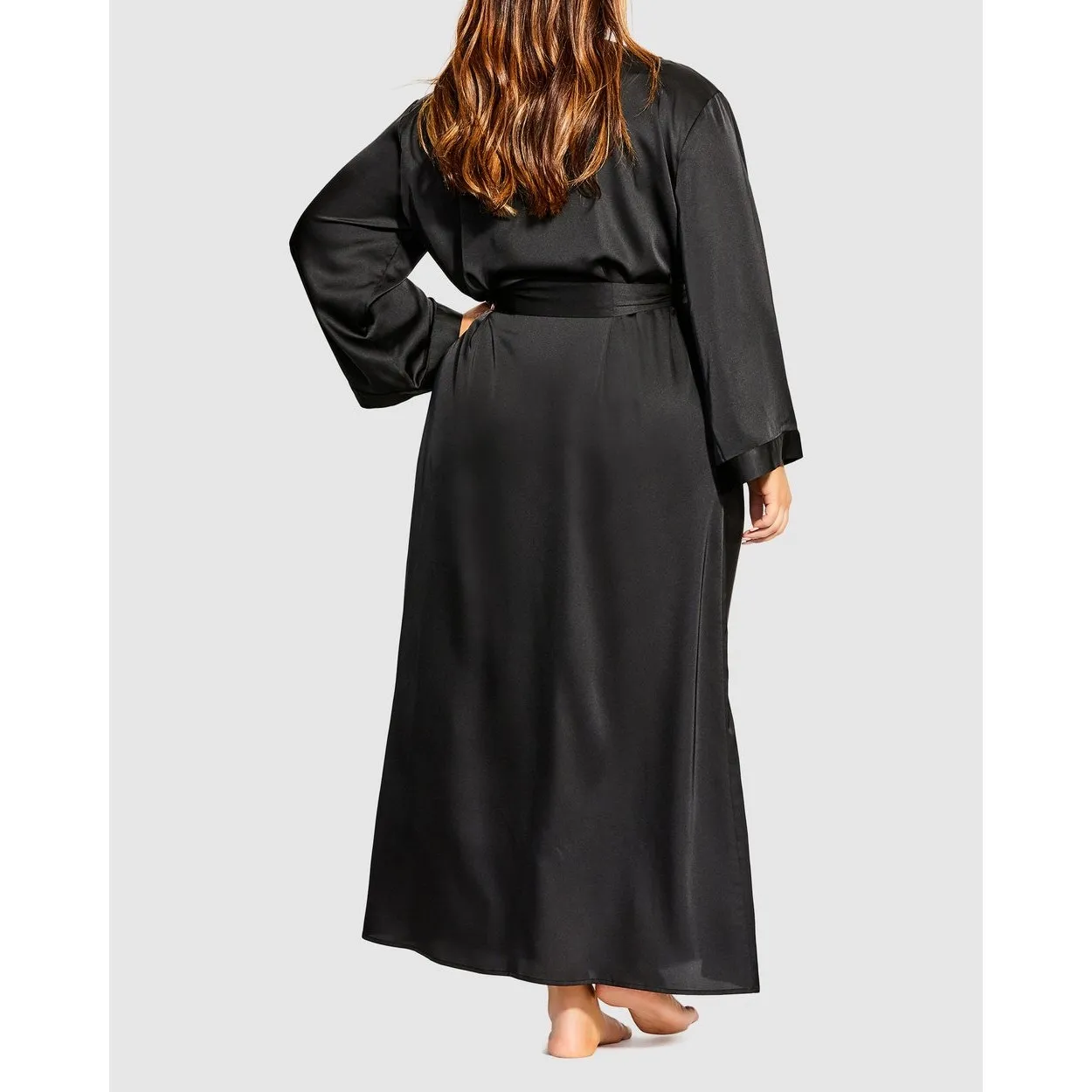Fox & Royal City Chic Long Black Satin Robe Classic Minimalist Plus Size 18 M - Image 9
