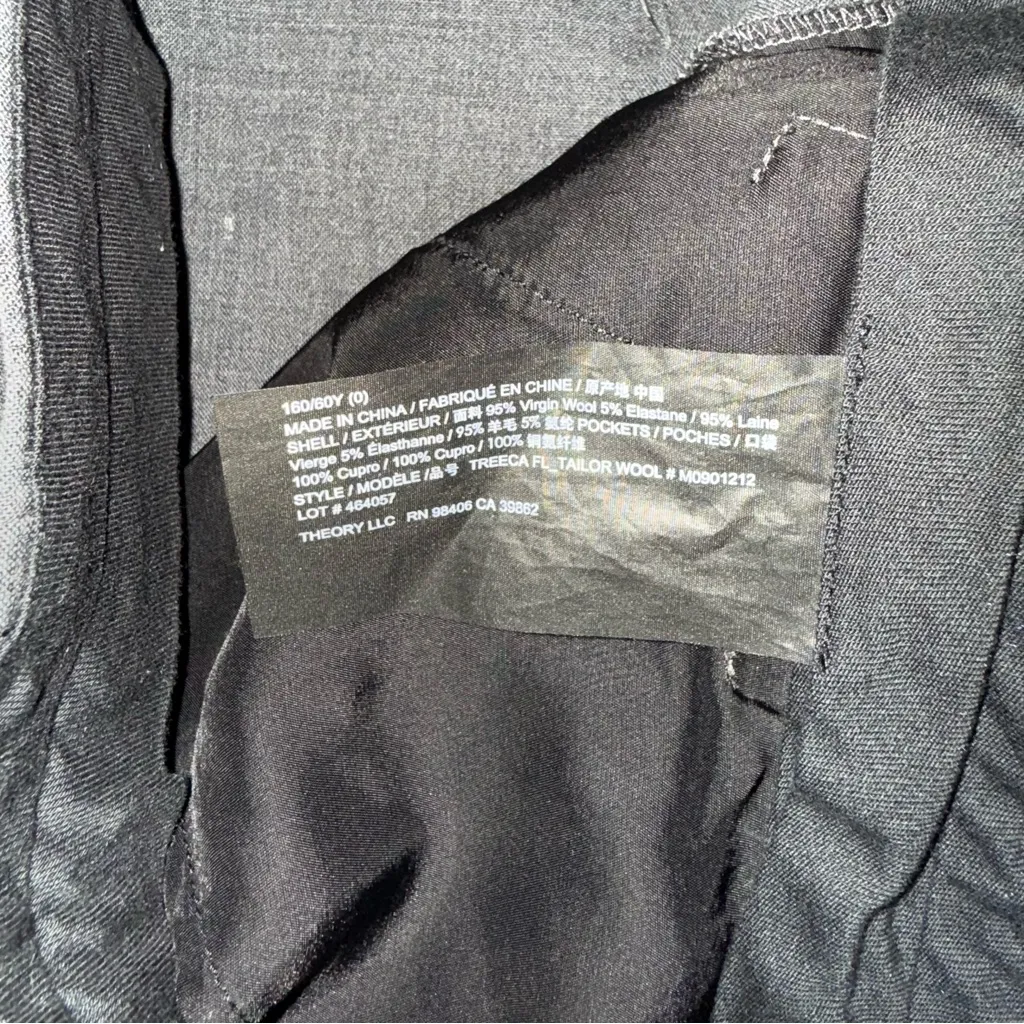 Theory Treeca FL Tailor Wool Pants Charcoal Trousers Size 0 - Image 5