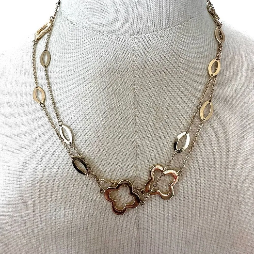 Gold tone long clover necklace - Image 2