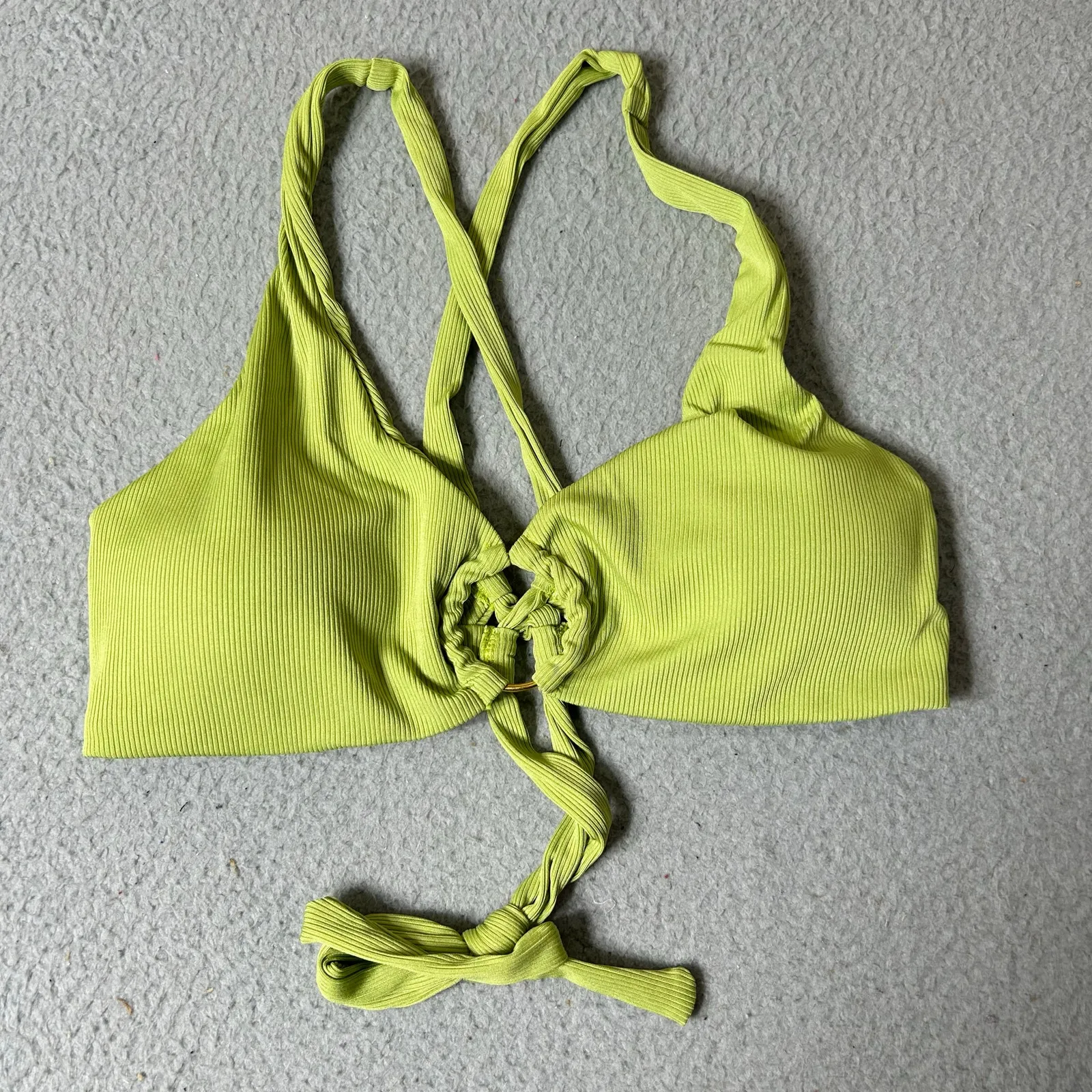 Womens Juniors Swimsuit XL Lime Green Front Keyhole Ring Ribbed 2 Piece NEW Size undefined - Image 2