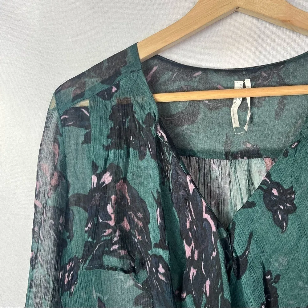 Anthropologie Feather Bone Femme Ruffle Teal Long Sleeve Blouse XS - Image 5