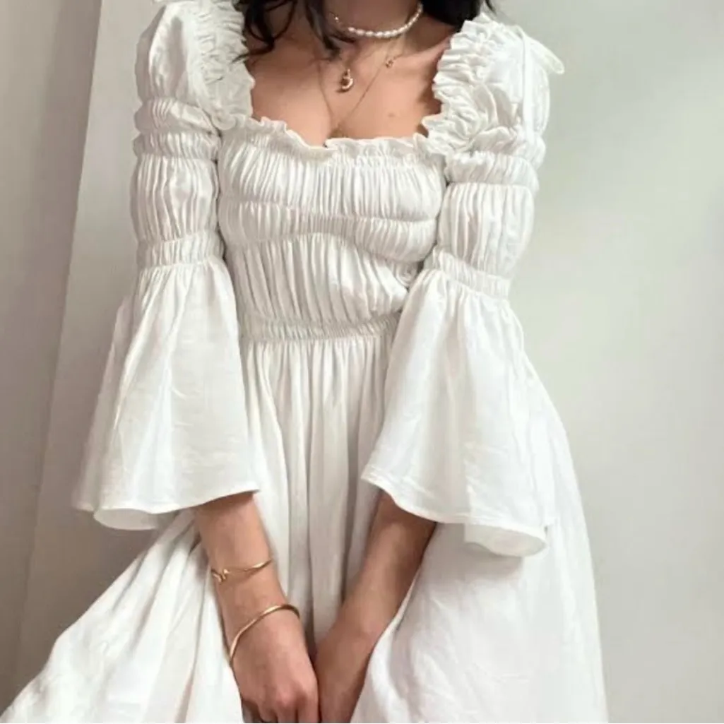 Georgia Hardinge • White Astra Mini Dress Starlet Bodice Shirring Size Med 6 - Image 4