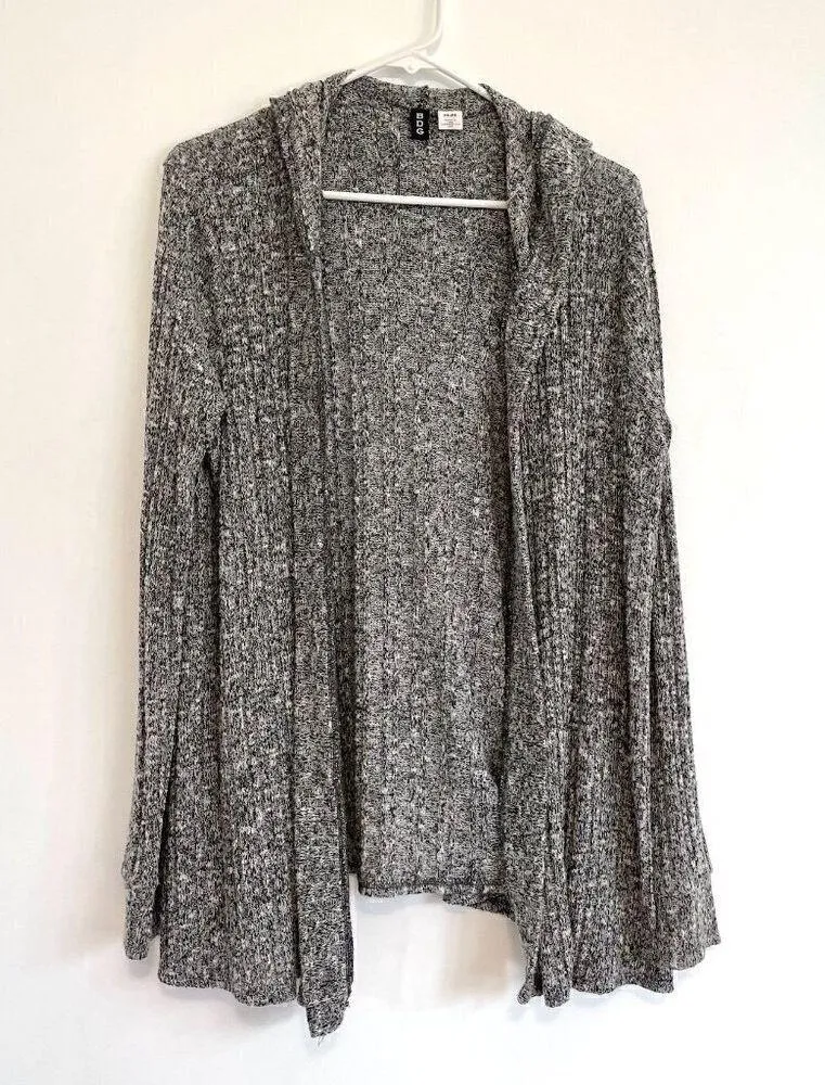 BDG URBAN OUTFITTERS UO Hooded Ribbed Cardigan Black White Marled Open Sweater - Image 3