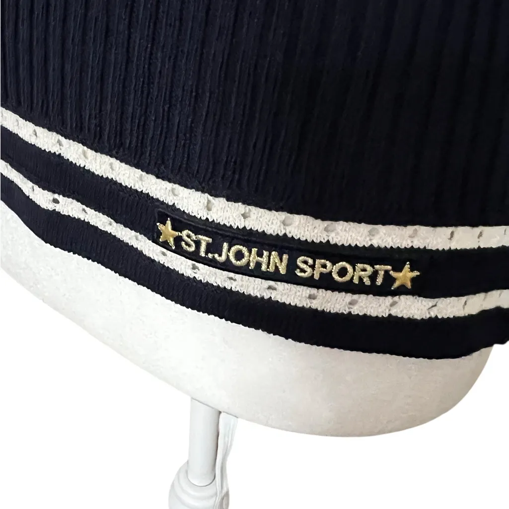 St. John Sport Navy Wool Blend Nautical Sweater Size P Coastal Preppy Old Money Blue - Image 4