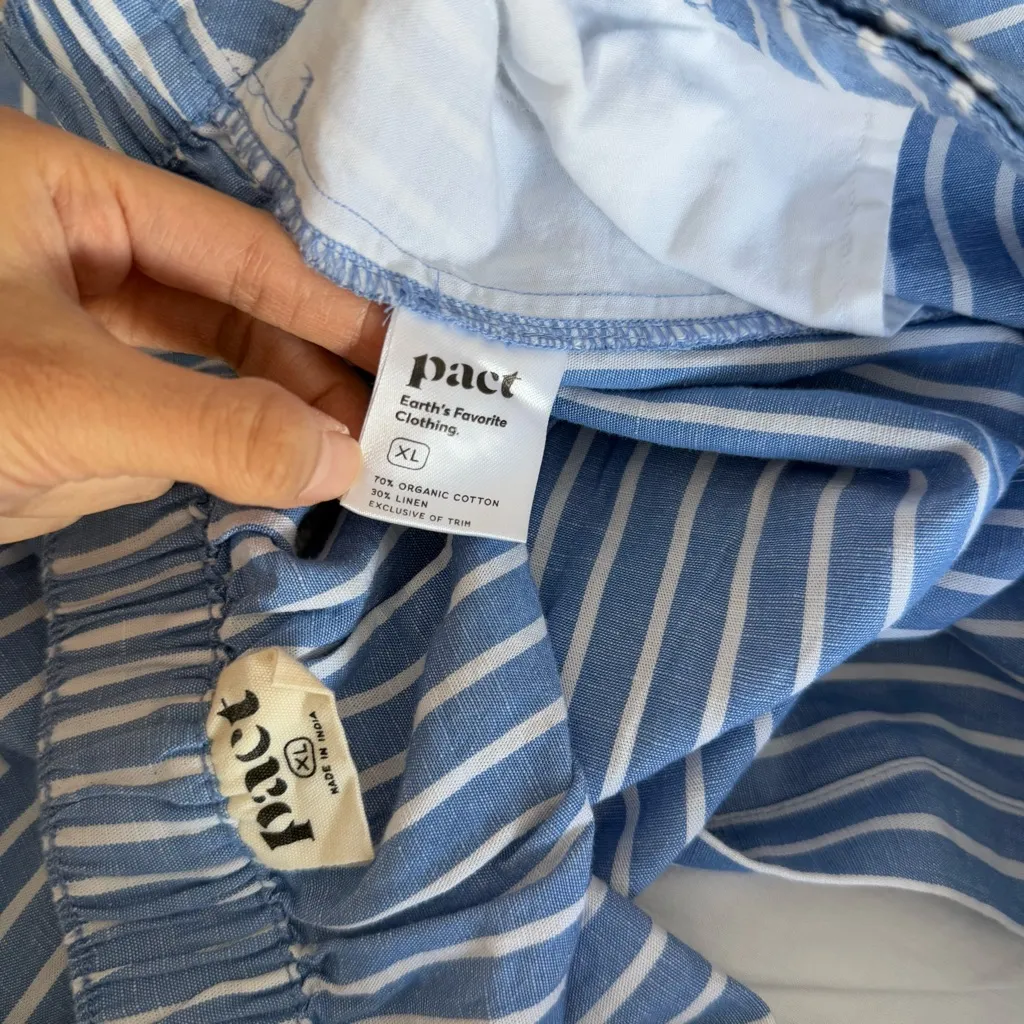 Pact XL Canopy Midi Skirt Blue Stripe Linen Organic Cotton Resort Vacation - Image 6