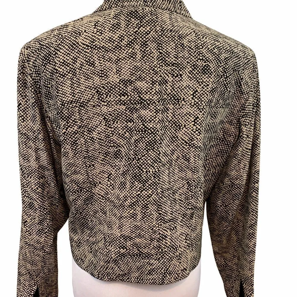 Maggy L silk Printed Boxy Fit Button Up Jacket Tan Size 10P - Image 3