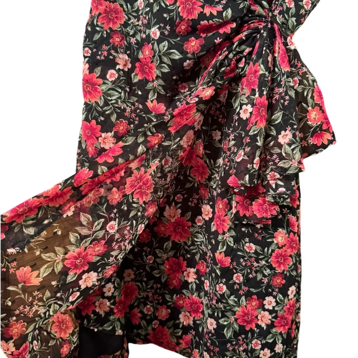 ROW.A Mini ditzy floral sundress faux wrap dark romantic garden party M Size 8 - Image 3