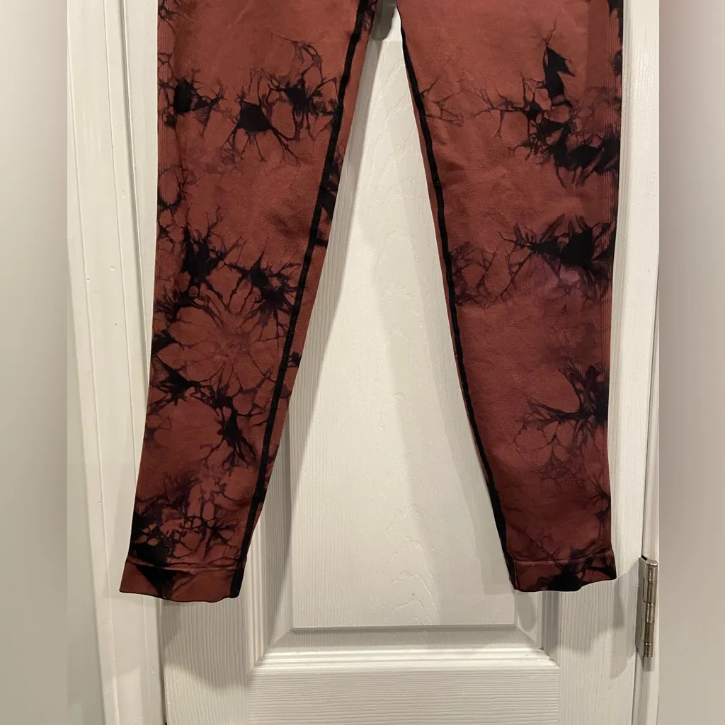 Black Brown Tie Dye Size L High Waist Body Sculpting Butt Lift Gym Leggings Size L - Image 3