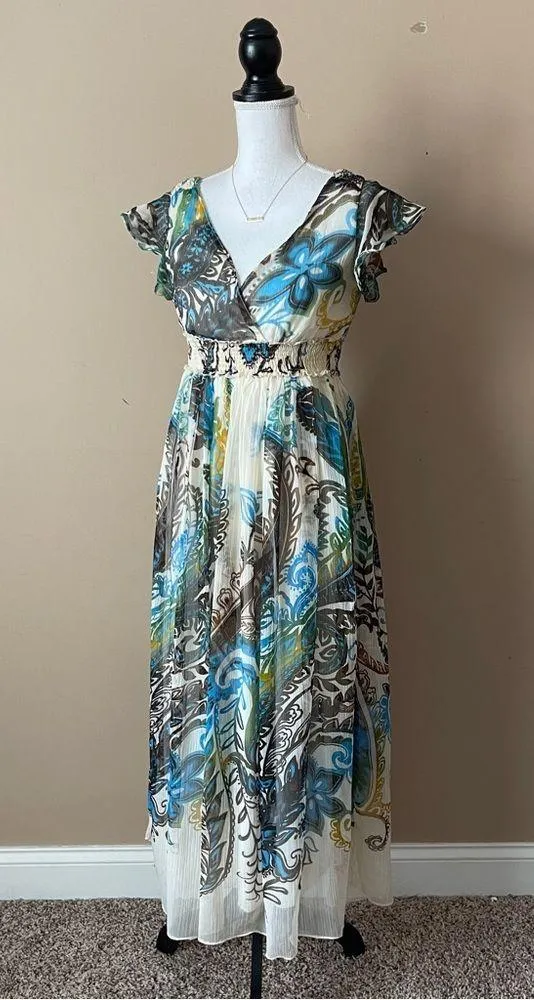 JESSICA TAYLOR | Printed Empire Waist Midi Dress Sz M Size M - Image 4