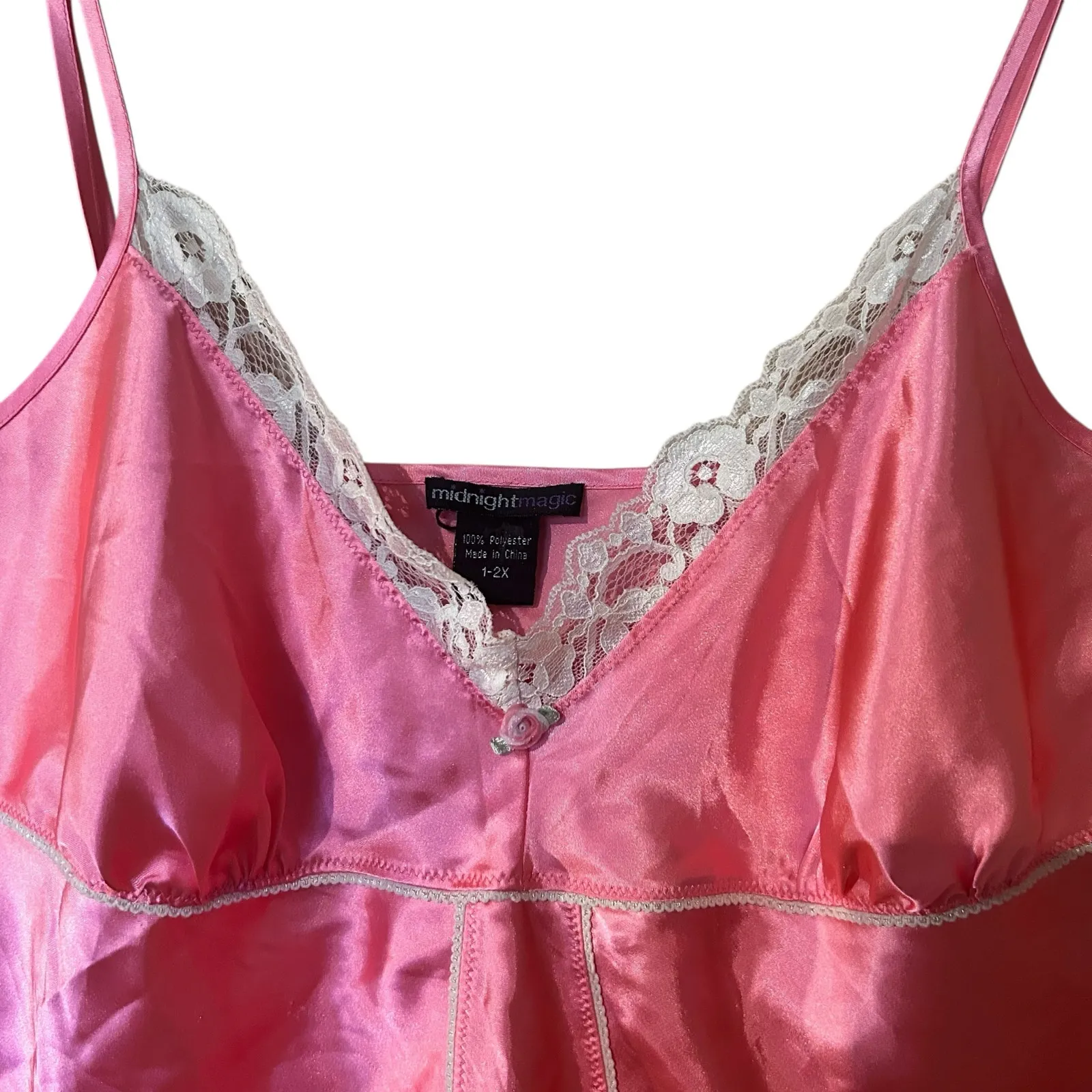 Baby Doll Cami Top Pink Satin Lace Fairy Coquette Y2K Midnight Magic SZ 1 - Image 2