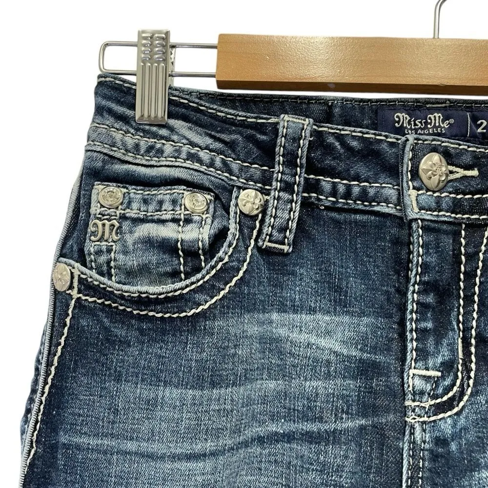 Miss Me Y2K Hailey Skinny Boho Embroidered Rhinestone Dark Wash Jeans Size 25 - Image 8