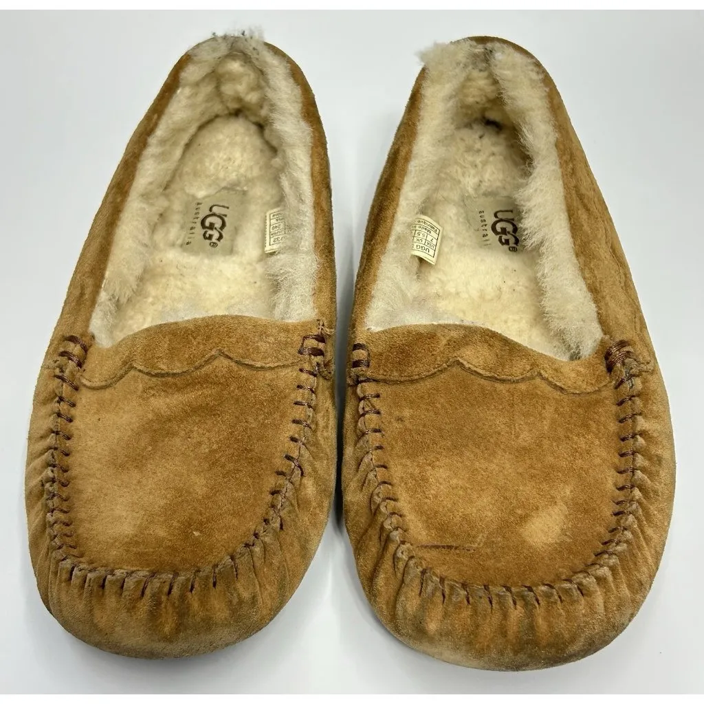 UGG Ansley Moccasins Women’s Size 7 Chestnut Brown Slipper Sheepskin Lined EUC - Image 3