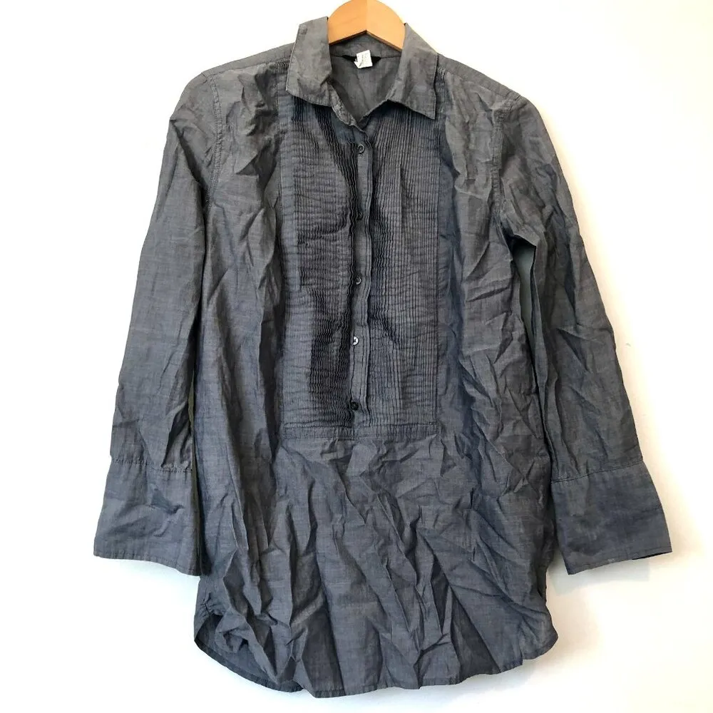 J. CREW Tuxedo Beach Tunic Muted Blue Denim Look Chambray Long Sleeve Cotton S - Image 3