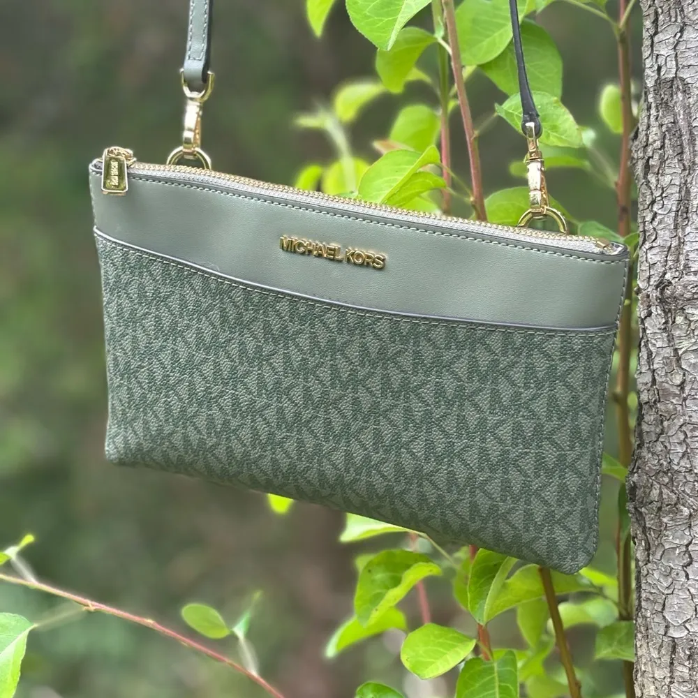 Michael Kors Olive Green Monogram Wristlet Crossbody - Image 11