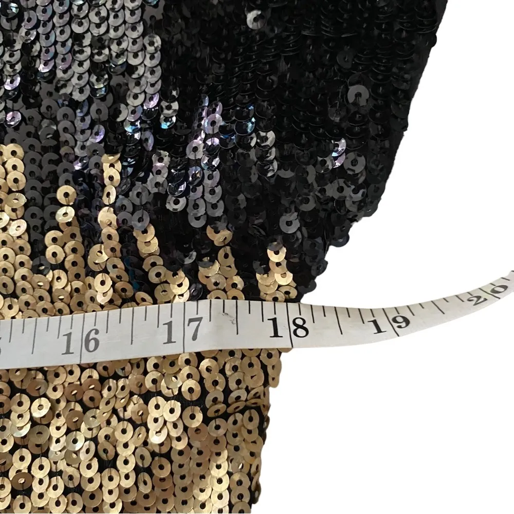 INC Gold Black Ombre Sequin Cold Shoulder Bling Short Sleeve Tunic Medium - Image 3