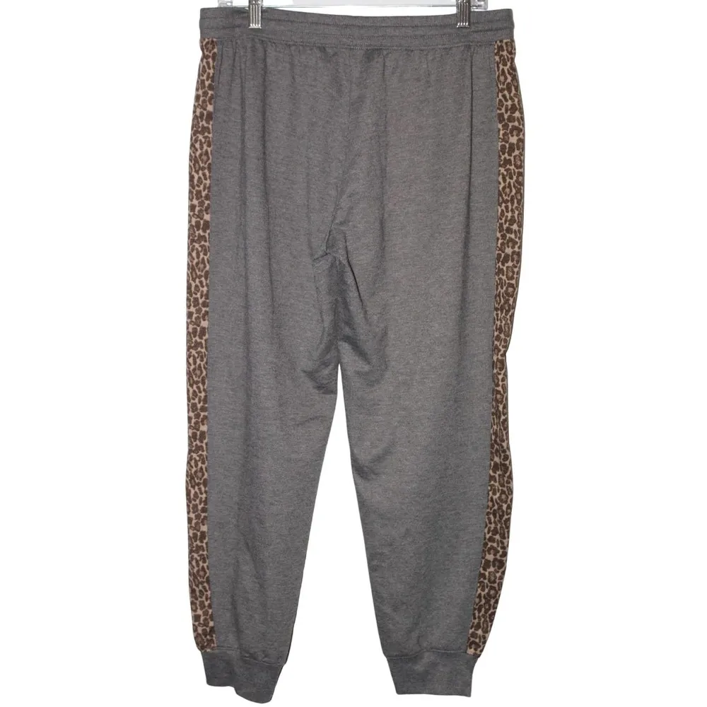 Women's Splendid Gray Tan Brown Cheetah Elastic Joggers Sweatpants Size L Large - Image 2