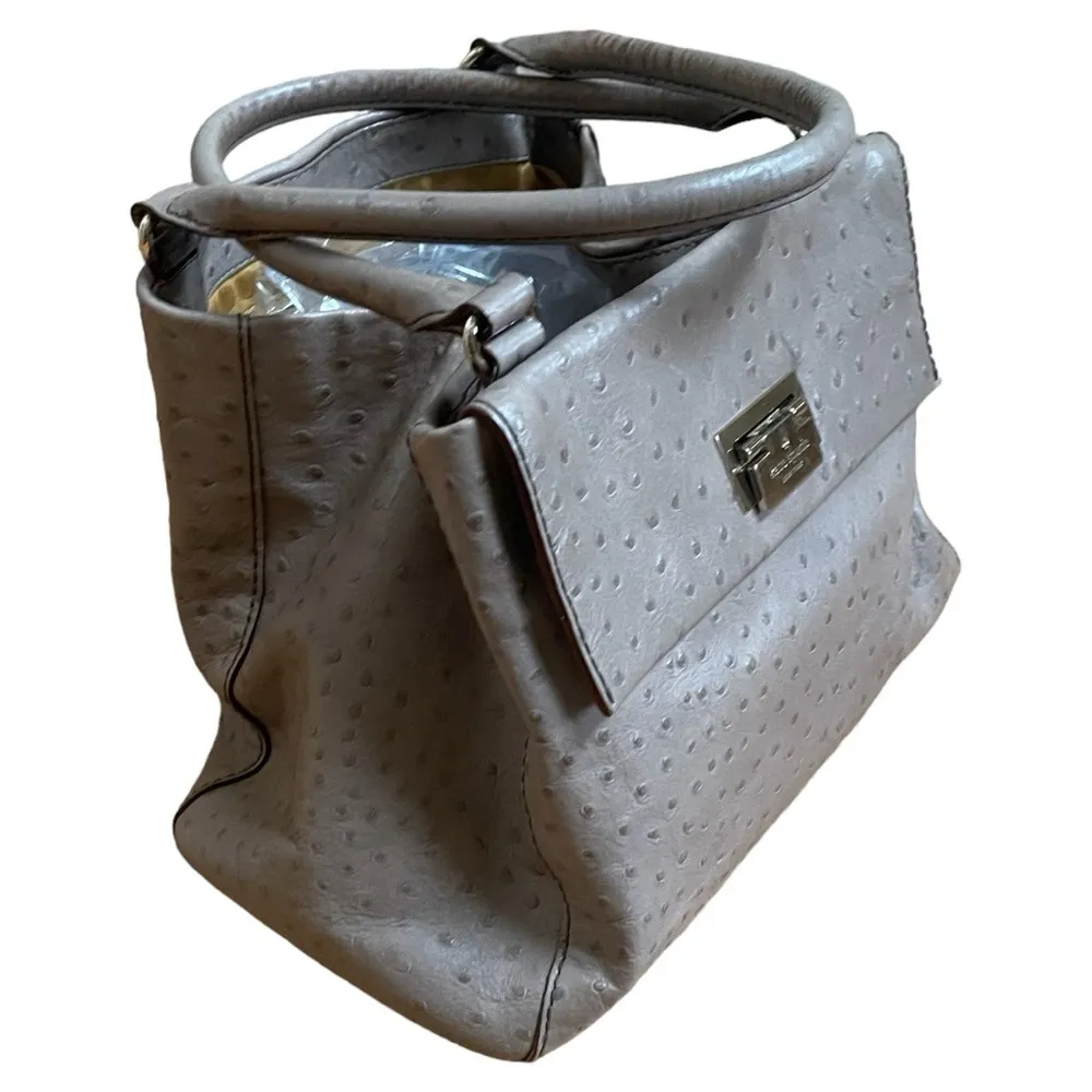 Kate Spade Windsor Square Angeline Ostrich leather Satchel Purse Beige Tan - Image 2