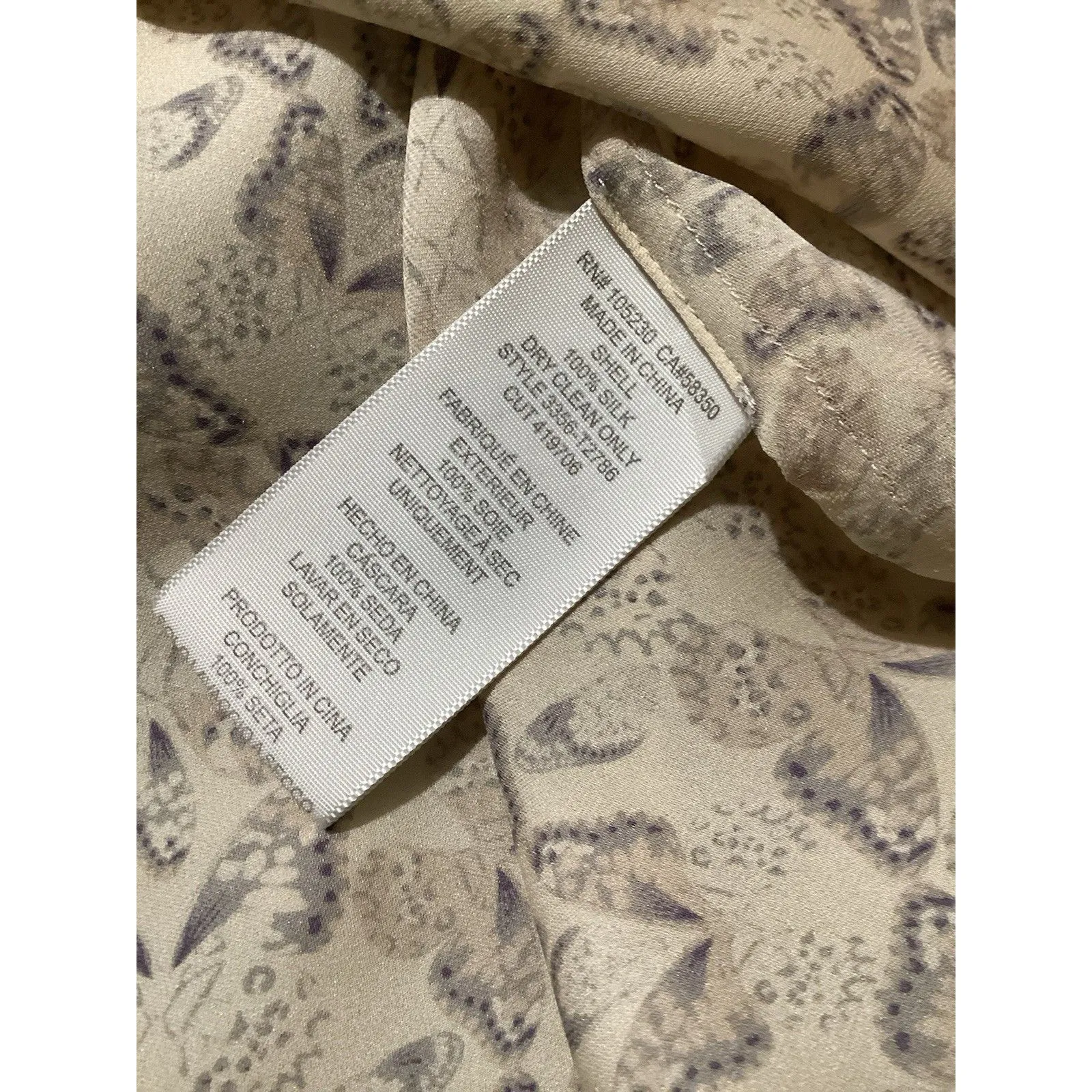 Joie Zambezi Blouse Butterfly Print 100% Silk Beige Long Sleeve L - Image 8