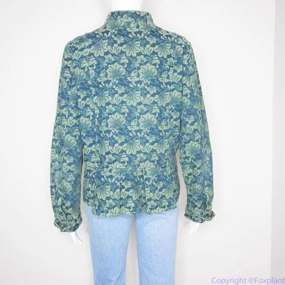 Marsh Landing 100% cotton floral‎ print green blazer, size L - Image 3