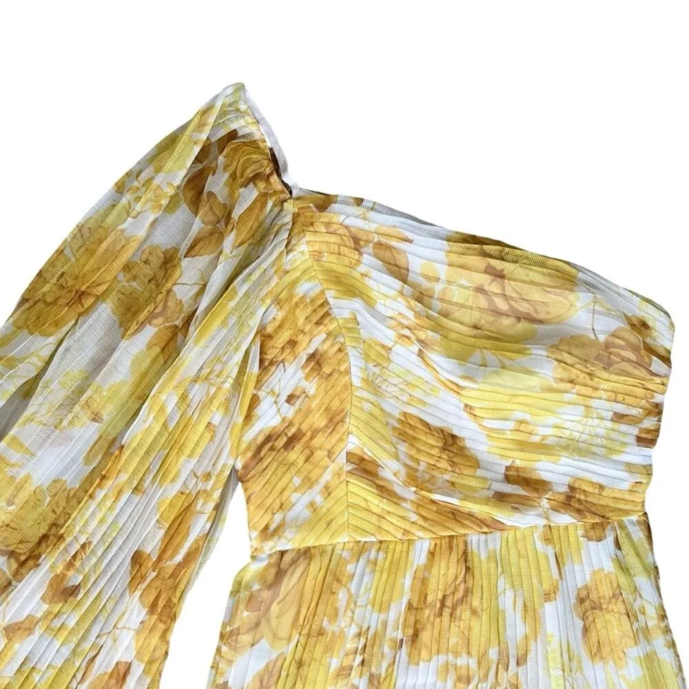 Anthropologie x La Maison Talulah Sunshine Yellow One Shoulder Floral Mini Dress - Image 3