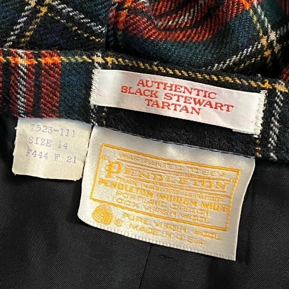 PENDLETON Vintage Authentic Black Stewart Tartan Plaid Wool Pencil Skirt Sz 14 - Image 6