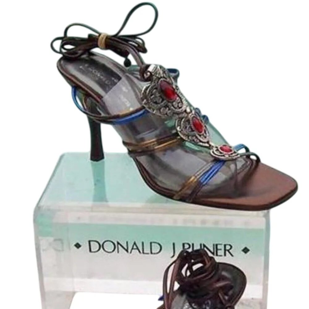 Donald Pliner Pewter Metallic Leather Strappy Shoe Sandal New Gem Stone $265 NWT Gray Size 8.5 - Image 7