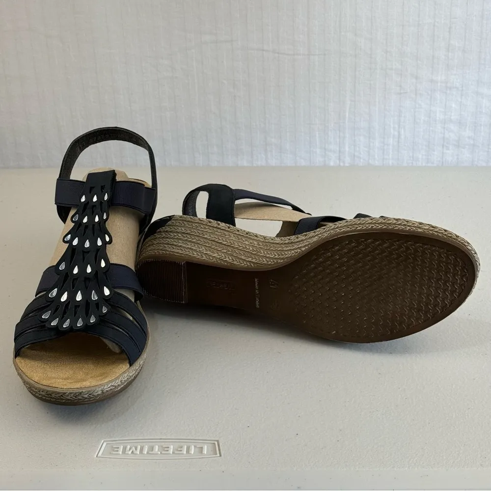 Rieker Wedge Heel Sandals Women’s Size 9.5 EUR 41 Slip On Black - Image 9