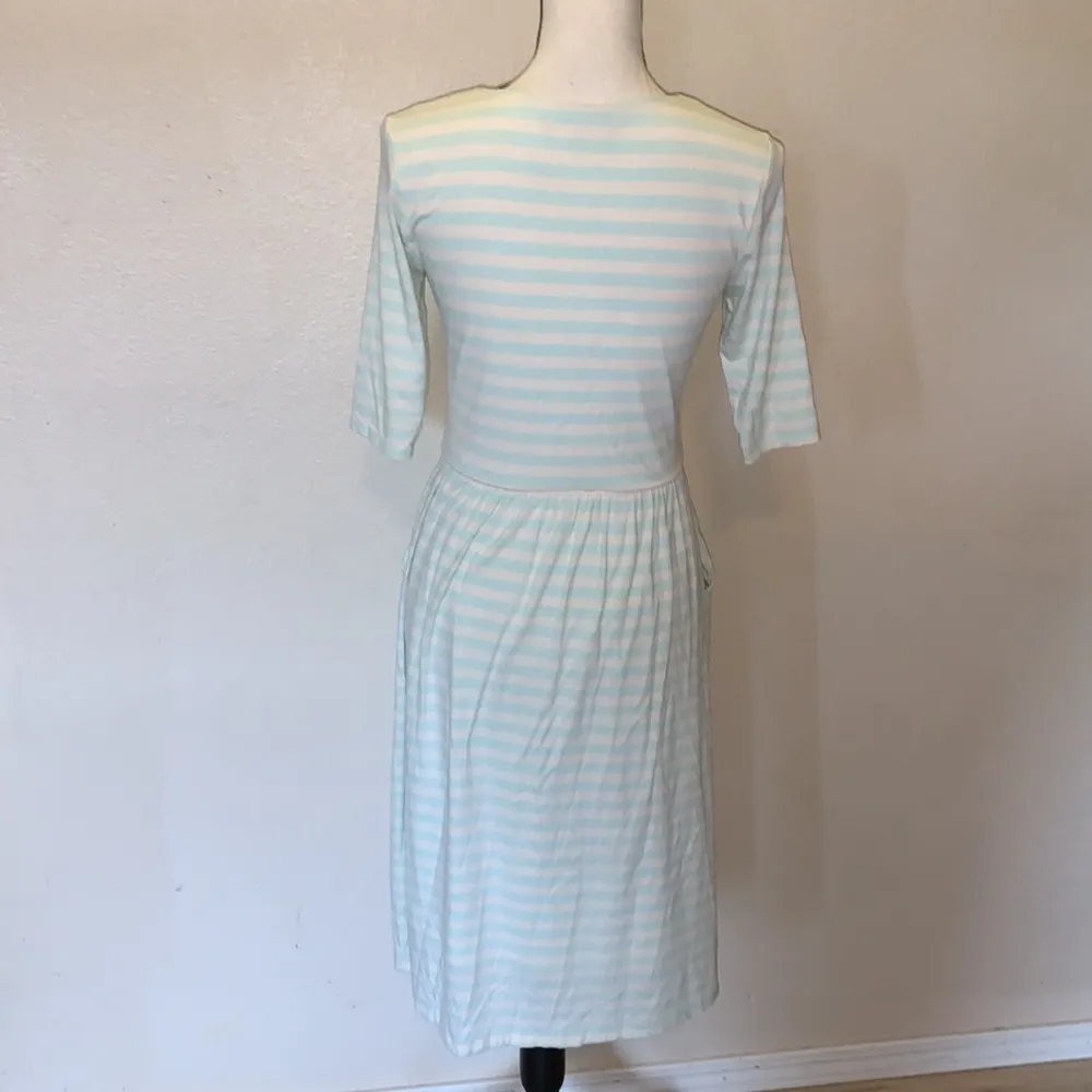 Nordstrom DE Collection  light blue striped elbow sleeves midi dress - Image 5