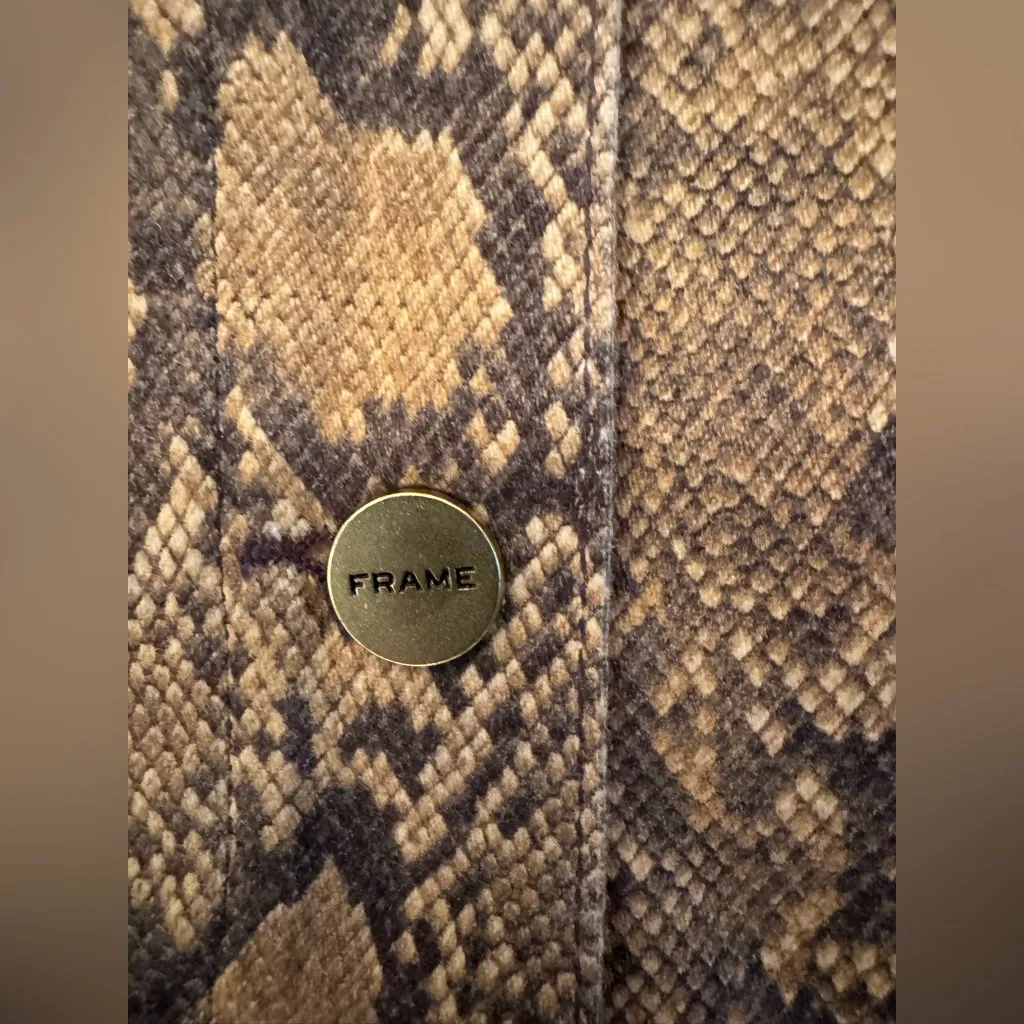 Frame Le Vintage Python Brown Snake Print Coated Denim Jacket Women’s Size XS - Image 11