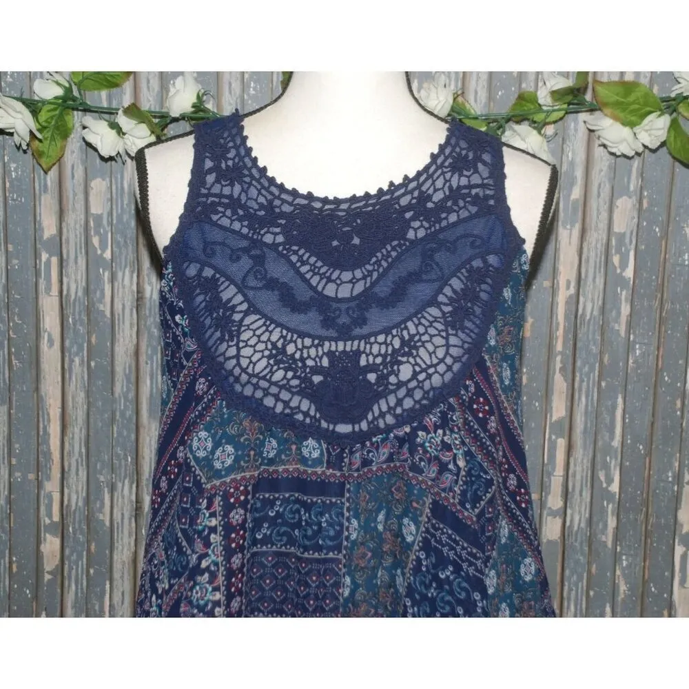 Altar'd State Crochet Blue Patchwork Sleeveless Blouse Top Size XS Flowy - Image 2