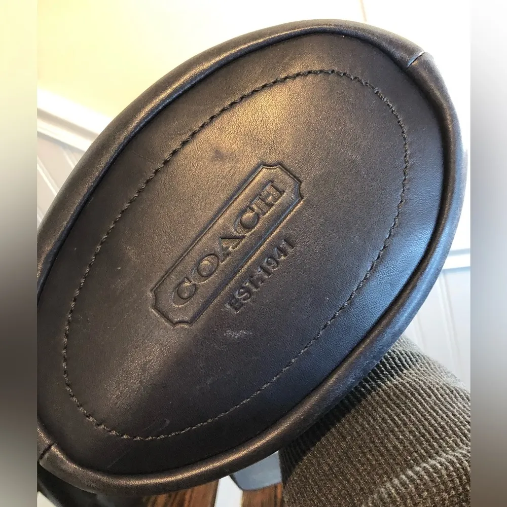 COACH Rugby Stripe Navy Leather Duffle Feeder Bag With Crossbody Shoulder Strap - Image 11