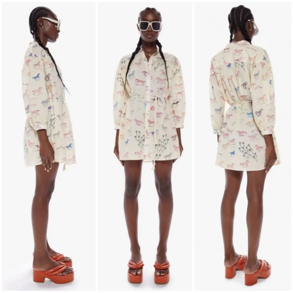 MOTHER Horse The New To Town Shirt Dress Size Medium Western‎ Yellow - Image 2