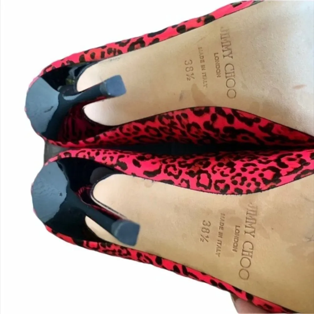 Jimmy Choo Hot Pink Animal Print Open Toe Heels Size 38.5 - Image 8