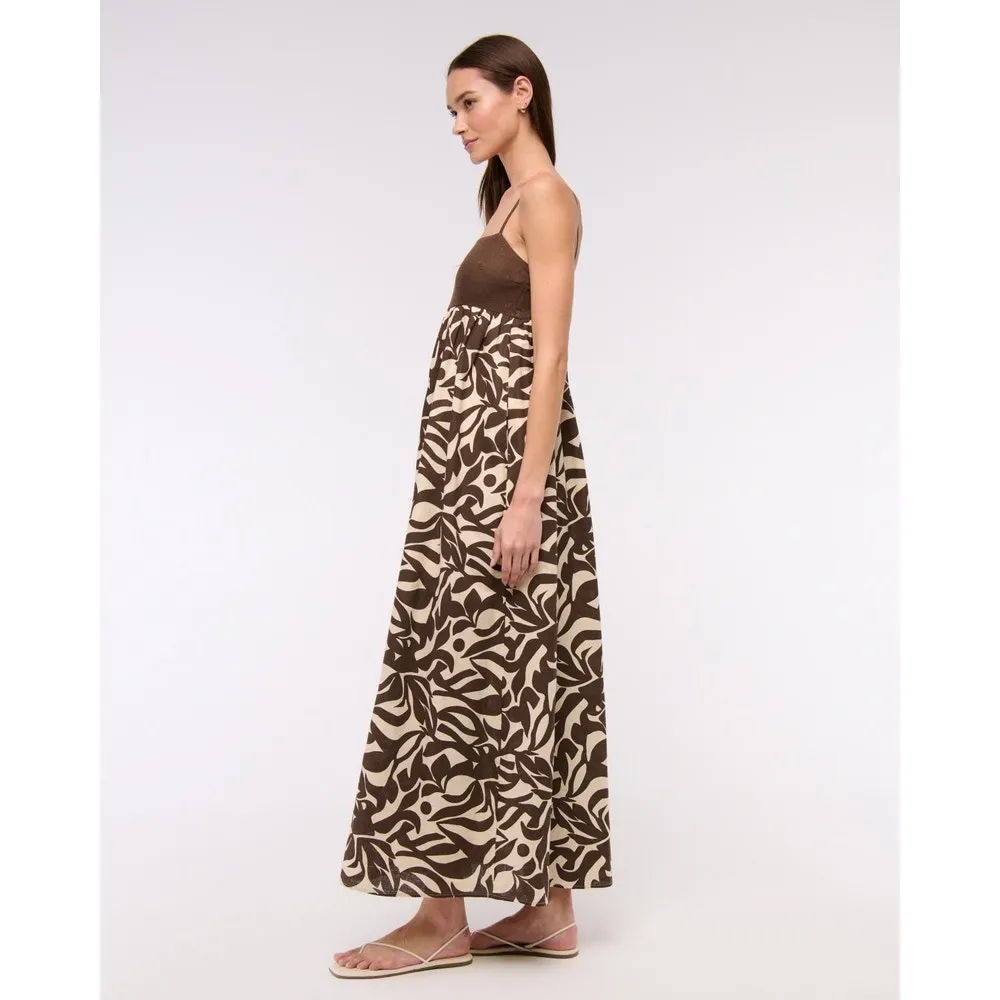 Abercrombie & Fitch Tie Back Brown Babydoll Linen Maxi Dress Small Petite - Image 2