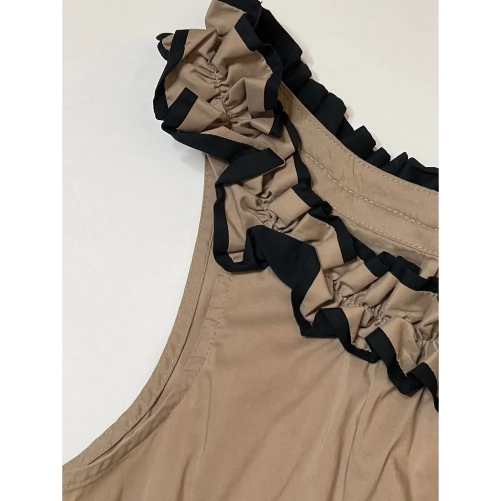 Maggy London Taupe Black Ruffle Pleated Sleeveless Mini Dress Sz 14 Women - Image 2