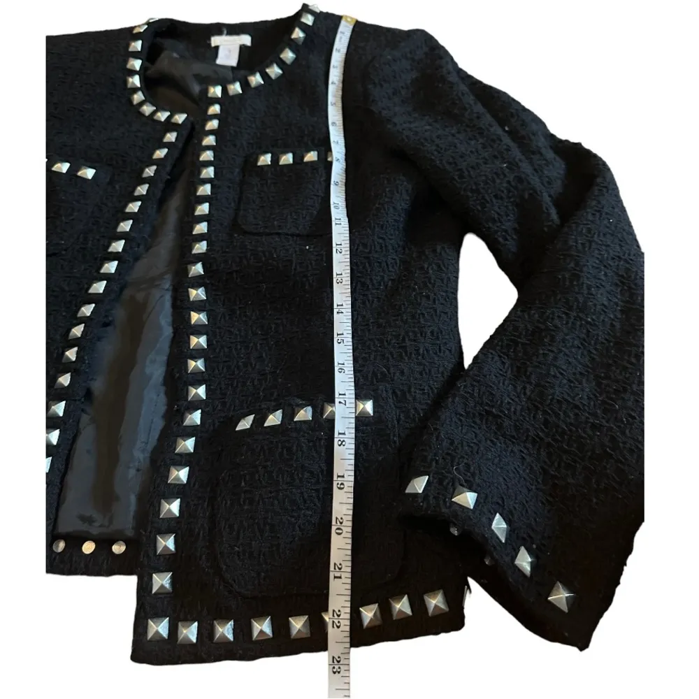 Chico's Size 1 Small Black Textured Silver Studded Blazer h - Image 4