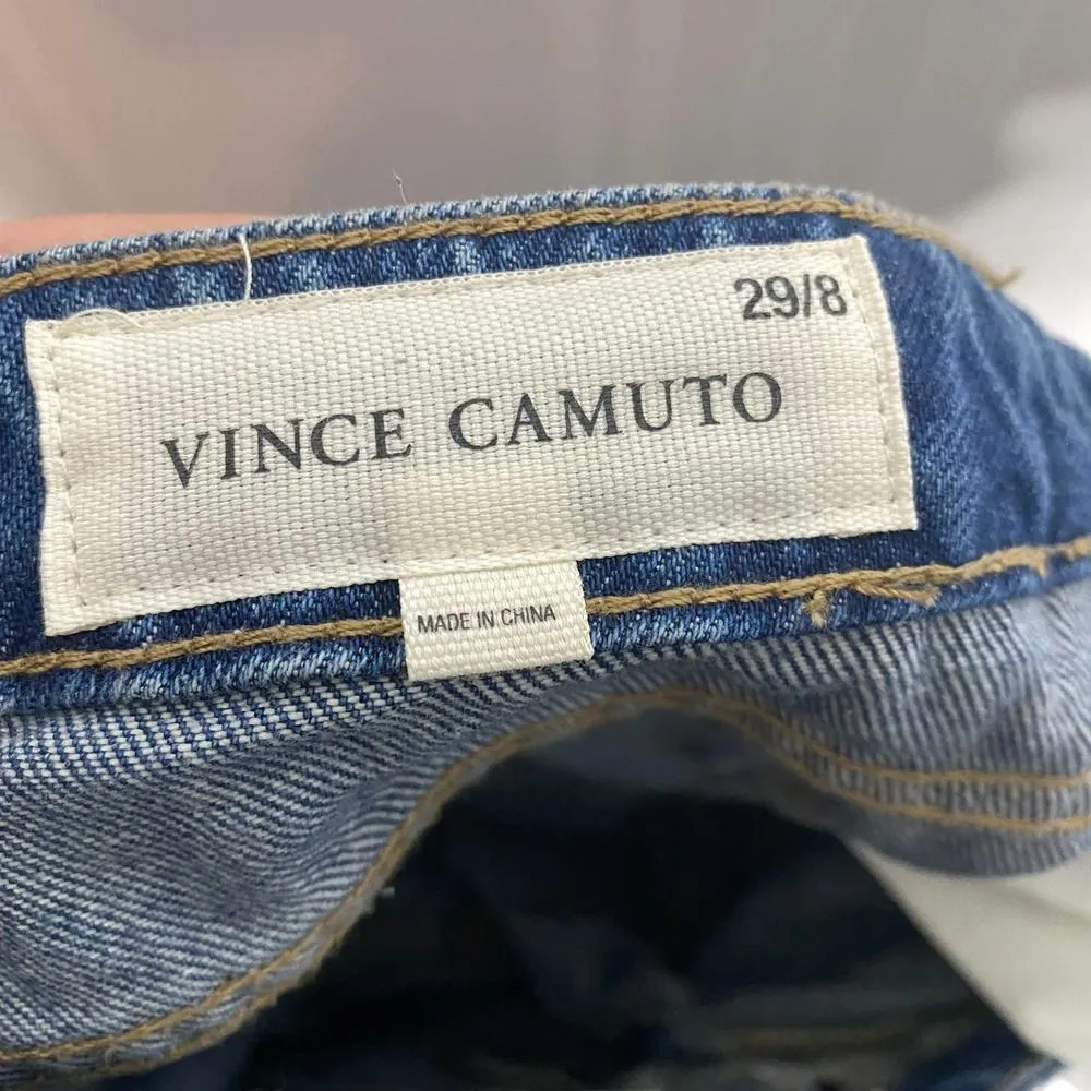 Vince Camuto High Rise Straight Leg Patchwork Ripped Jeans Blue 29/8 Distressed - Image 3