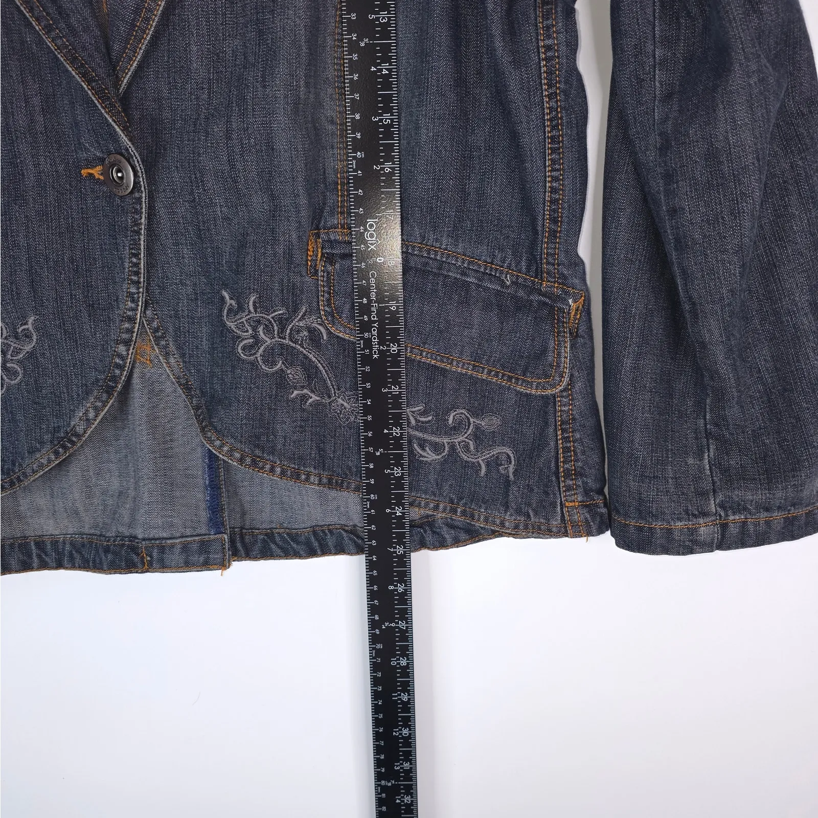 Vtg Riders Copper Collection Blazer Jacket Womens XL Embroidered Denim Jean Blue - Image 6