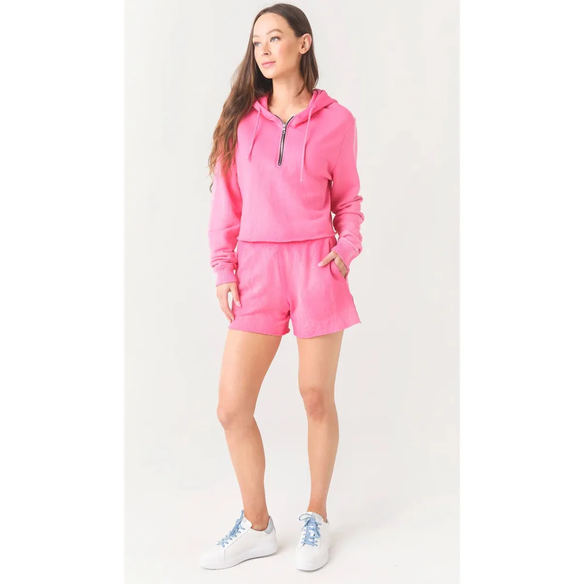 COTTON CITIZEN Brooklyn Crop Zip Hoodie In Hot Pink Mix Womens Medium - Image 15