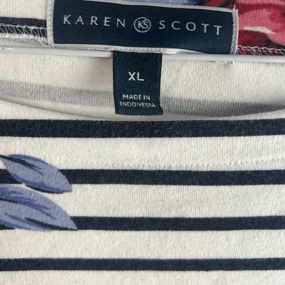 Karen‎ Scott Women XL Stripe Floral White Shirt Causal Feminine Momcore Dopamine - Image 5