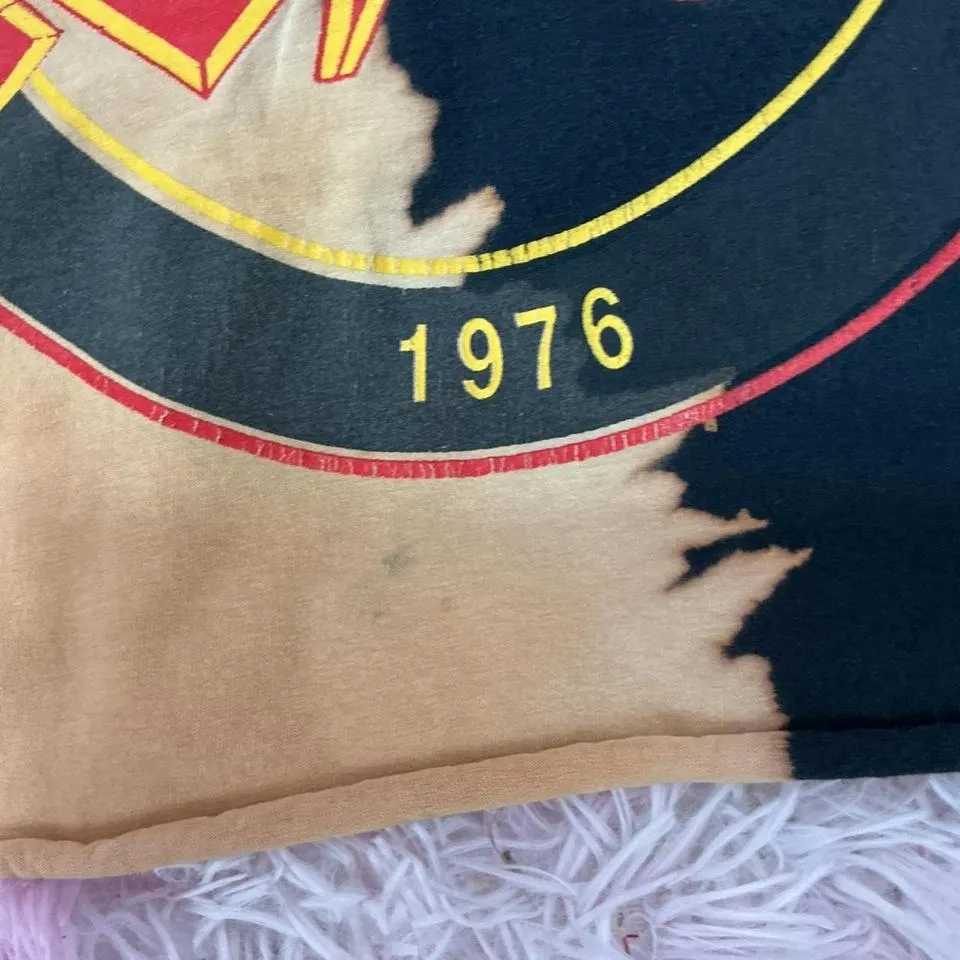 ACDC High Voltage Rock N Roll 1976 Crop Top Bleach Tie Dye Medium M‎ Black - Image 5